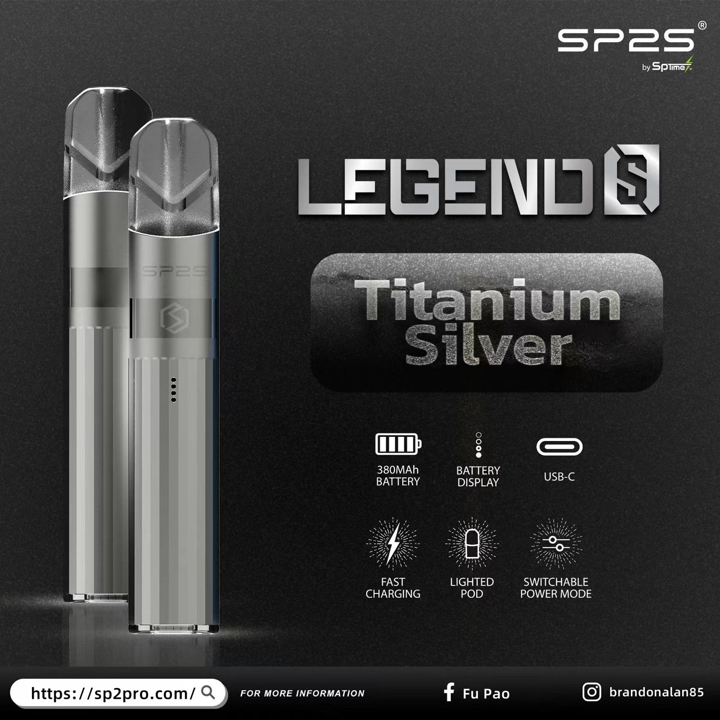 【SP2S Legend S 傳奇版主機】 SP2鈦發光主機全新升級版煙桿-兩檔調節8/9W-底部發光💥 通配一代lana/Sp2s/ilia等一代煙彈-VAKA糖果雲煙館