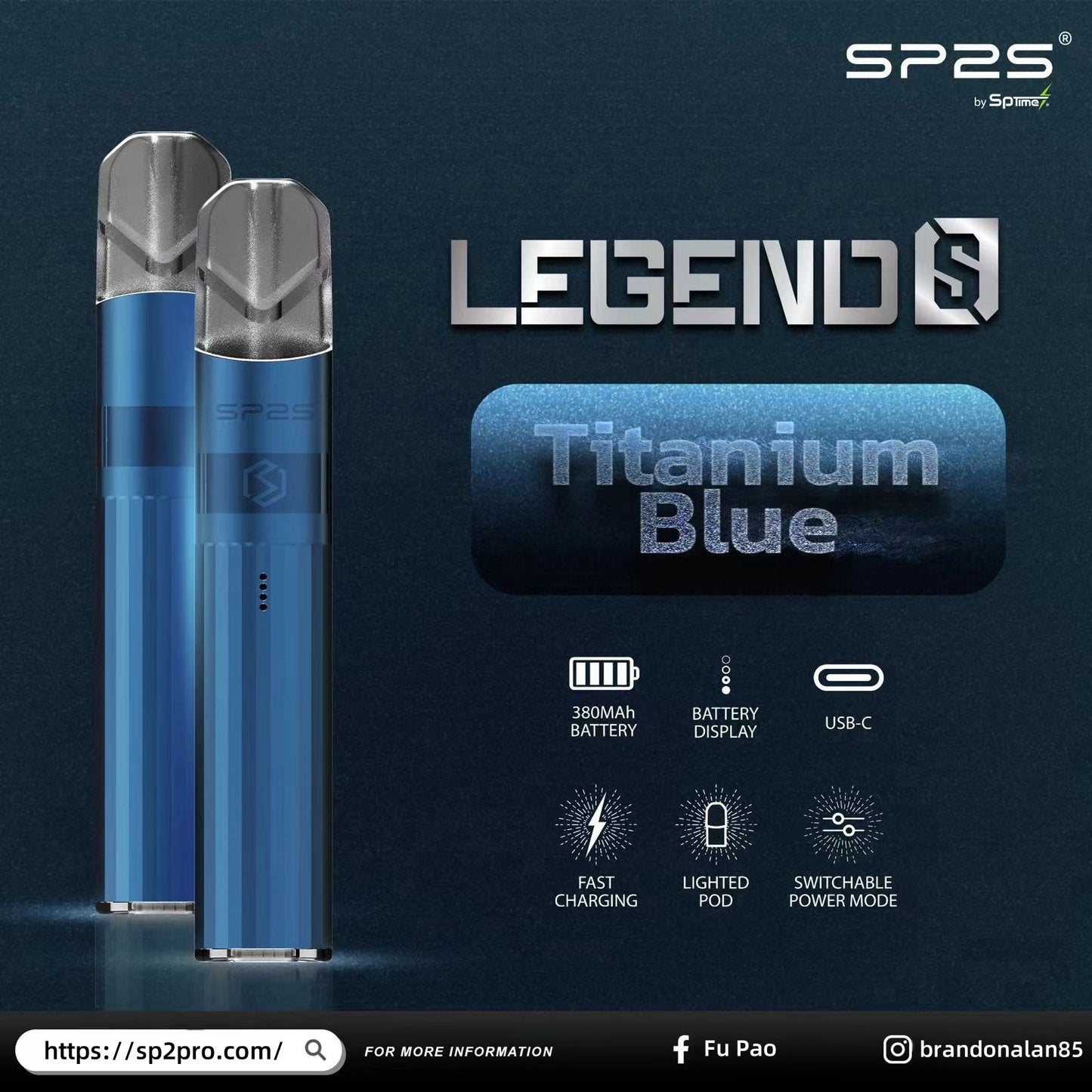 【SP2S Legend S 傳奇版主機】 SP2鈦發光主機全新升級版煙桿-兩檔調節8/9W-底部發光💥 通配一代lana/Sp2s/ilia等一代煙彈-VAKA糖果雲煙館