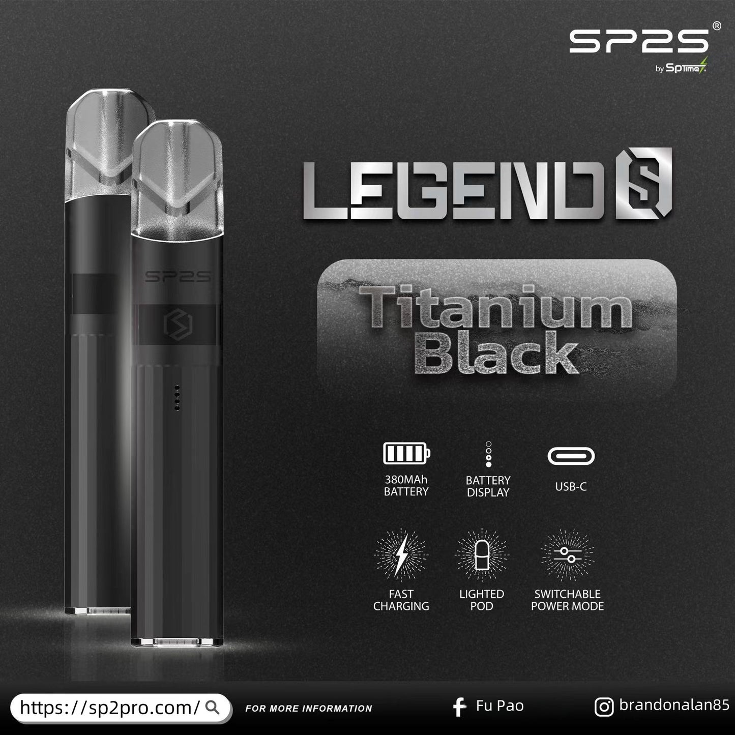 【SP2S Legend S 傳奇版主機】 SP2鈦發光主機全新升級版煙桿-兩檔調節8/9W-底部發光💥 通配一代lana/Sp2s/ilia等一代煙彈-VAKA糖果雲煙館