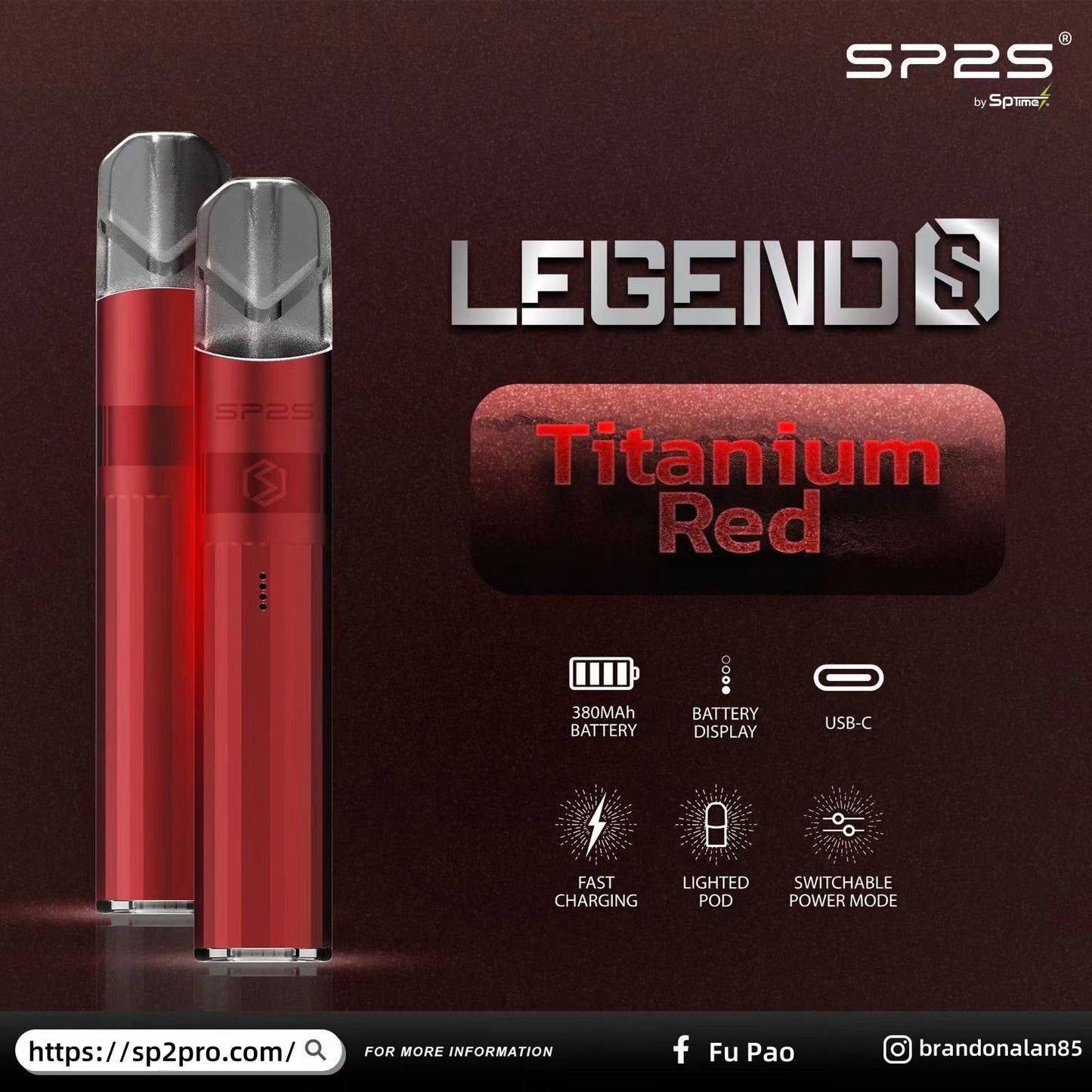 【SP2S Legend S 傳奇版主機】 SP2鈦發光主機全新升級版煙桿-兩檔調節8/9W-底部發光💥 通配一代lana/Sp2s/ilia等一代煙彈-VAKA糖果雲煙館