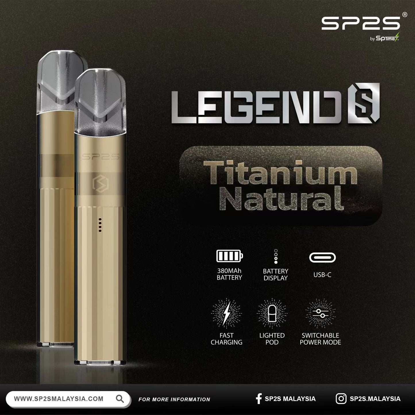 【SP2S Legend S 傳奇版主機】 SP2鈦發光主機全新升級版煙桿-兩檔調節8/9W-底部發光💥 通配一代lana/Sp2s/ilia等一代煙彈-VAKA糖果雲煙館