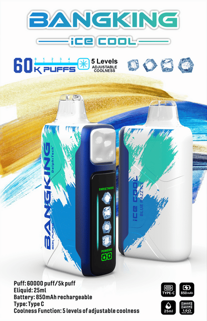 【Bang King  Ice Cool 60000口拋棄式】爆款上新/一次性超大容量5級可調涼度可充電電子煙/派對解癮神器-VAKA糖果雲煙館