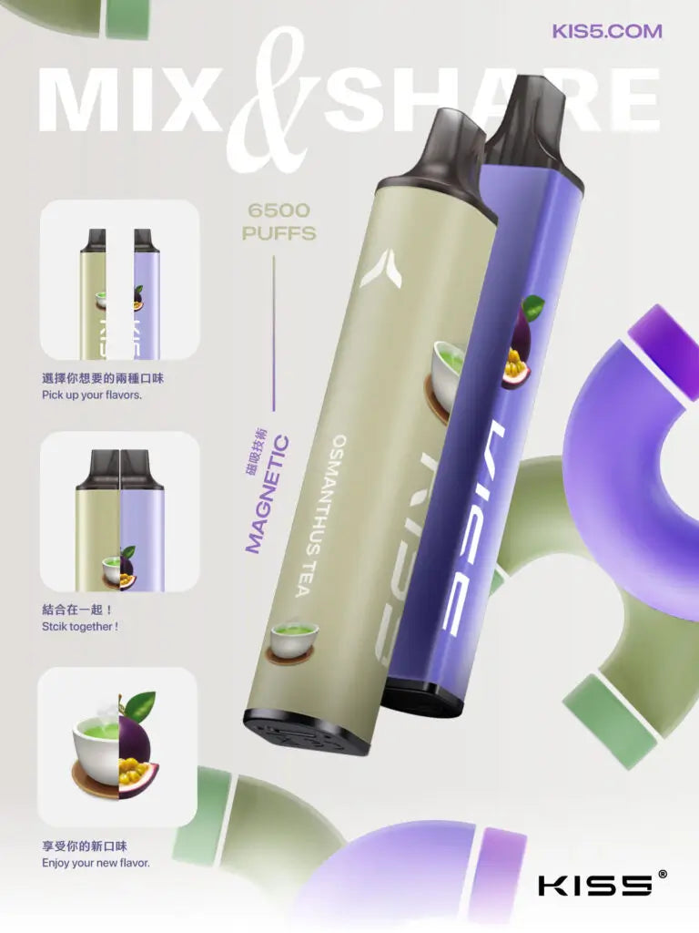 【KISS凯斯拋棄式】MIX&SHARE kiss磁吸電子煙-大容量6500口拋棄式-KISS一次性電子煙-VAKA糖果雲煙館